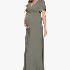 Button Down Maternity Dress Ruffle Short Sleeve Maxi Dress Baby Shower Maternity